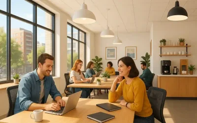 Espacio coworking con luz natural en Madrid Bernabéu